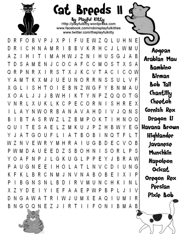 Cat Breeds II Word Search