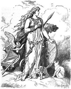 Norse Goddess Freya as a warrior with her cats